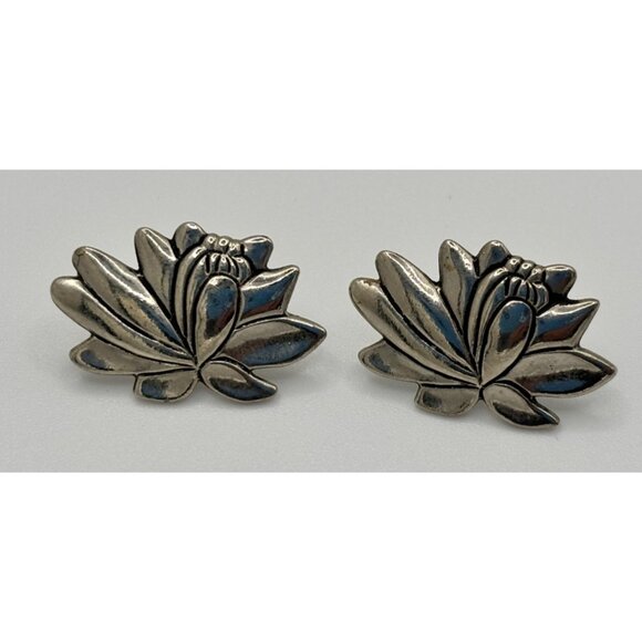 Laurel Burch Jewelry - Laural Burch Silver-Tone Water Lilly Earrings Post Style Vintage Design